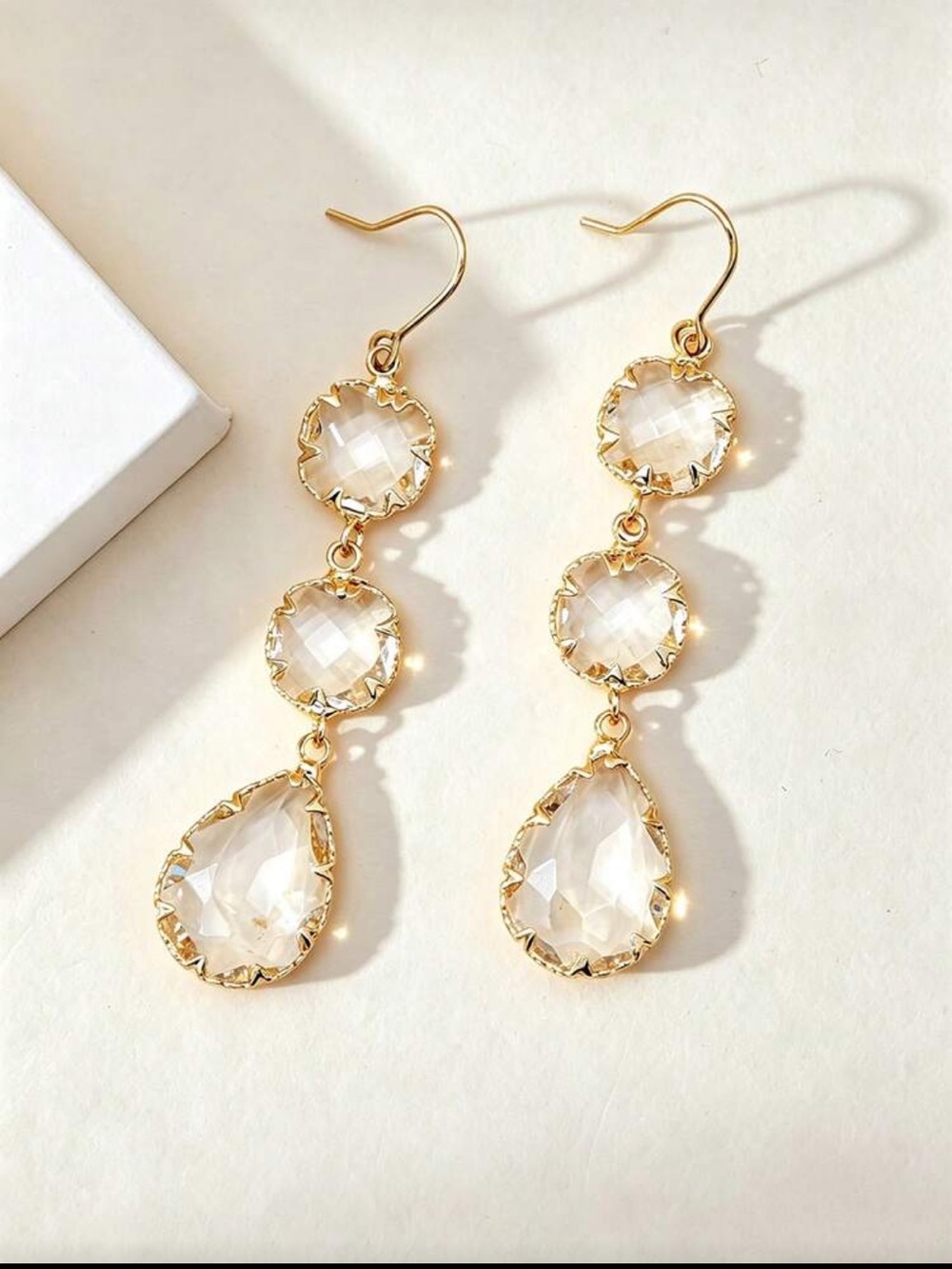 Yellow Gold Crystal Drop Earrings - Elegant Womens Jewelry